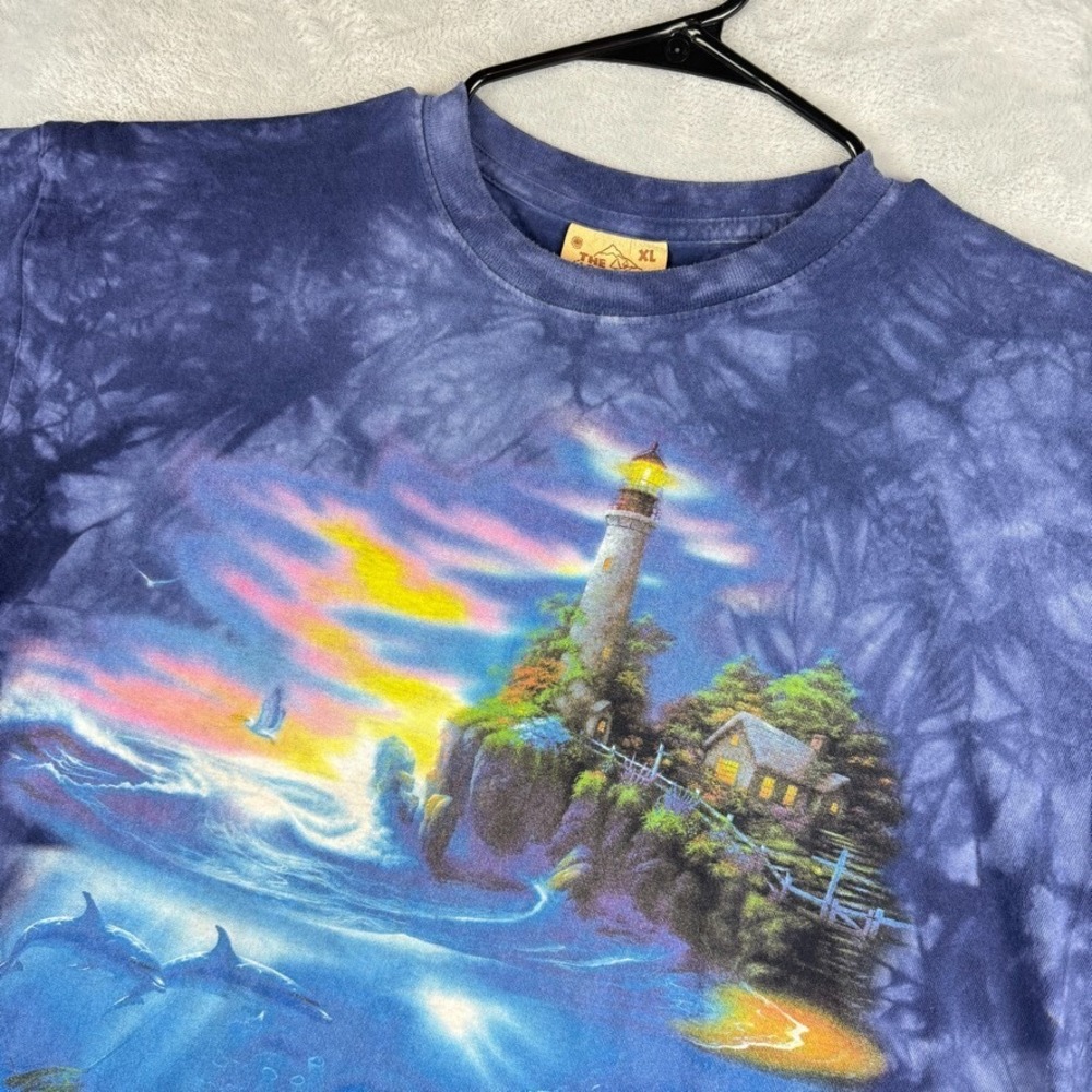Vintage The Mountain T Shirt Mens XL Lighthouse Dolphins Tie Dye 2000 Purple
